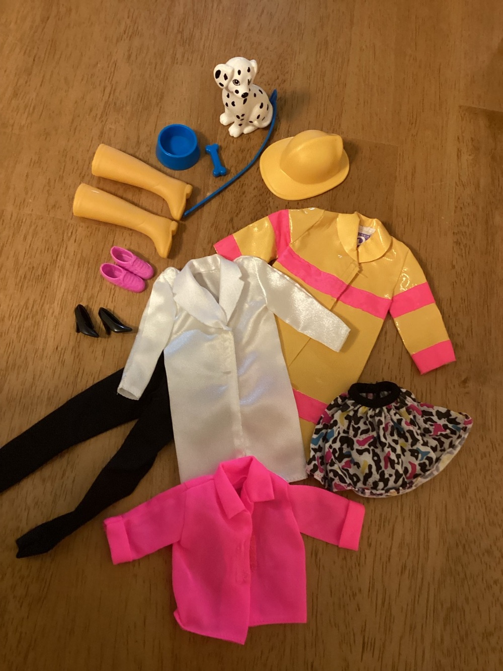 3 Barbie Outfits - Doctor/Vet, Teacher, Firefighter with Dog - Vintage 1990’s
